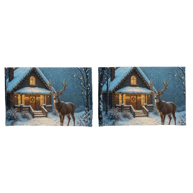  Big Buck's Snowy Christmas Visit Pillowcase (Front-Set)