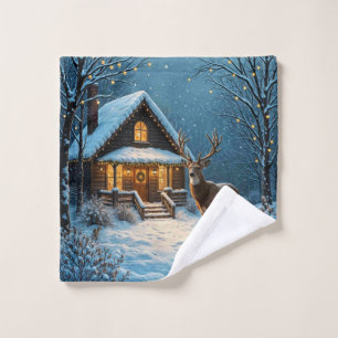 Big Buck's Snowy Christmas Visit Wash Cloth