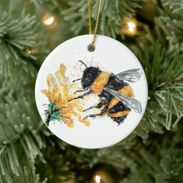 Big Bumble Bee collecting Pollen Ceramic Tree Decoration (Tree)