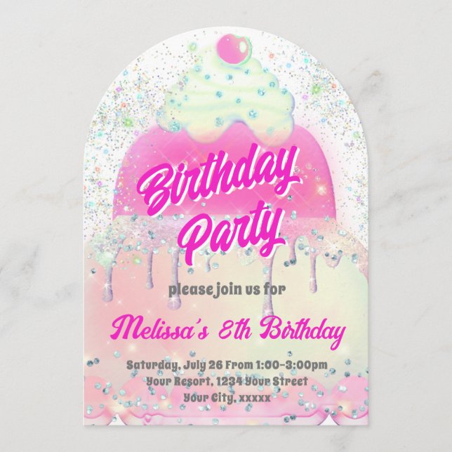 Big cake design girl Birthday Party Invitation (Front)