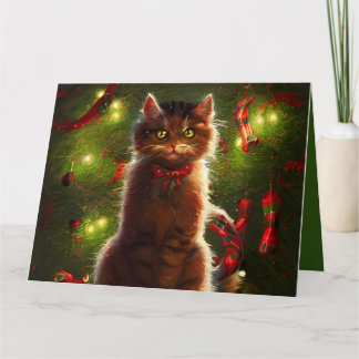 Big Cat And A Christmas Tree Greeting Card
