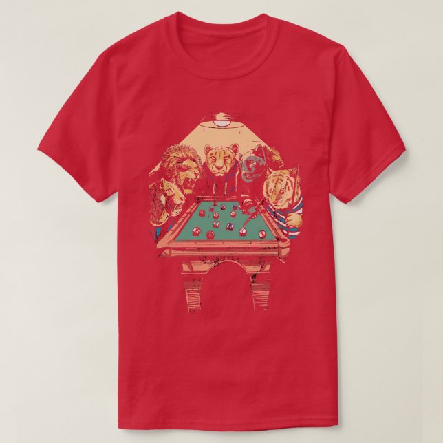 Big Cat Billiards Funny Animals Playing Pool T-Shirt (Design Front)