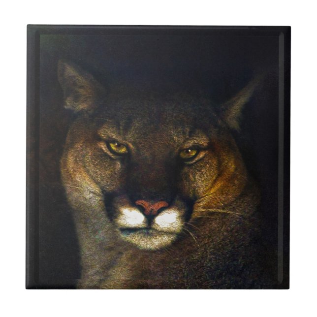 Big Cat Cougar Mountain Lion Art Design Tile (Front)