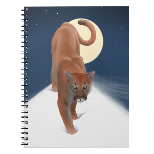 Big Cat In The Winter Snow - Mountain Lion Notebook (Front)
