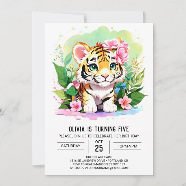 Big Cat Jungle Tiger Cub Birthday Invitation (Front)
