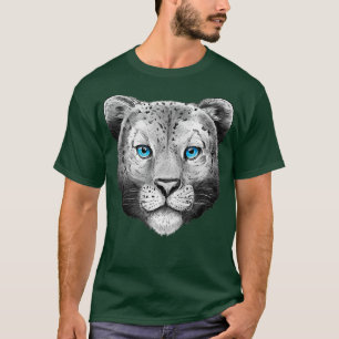 Big Cat Leo Head Face Blue Eyes Snow Leopard  T-Shirt