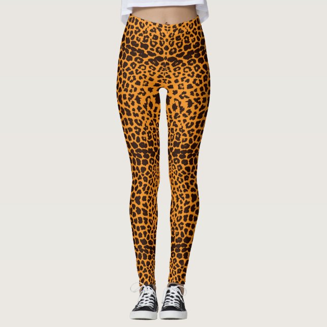 Big Cat Leopard Skin Pattern Brown Orange Animal  Leggings (Front)