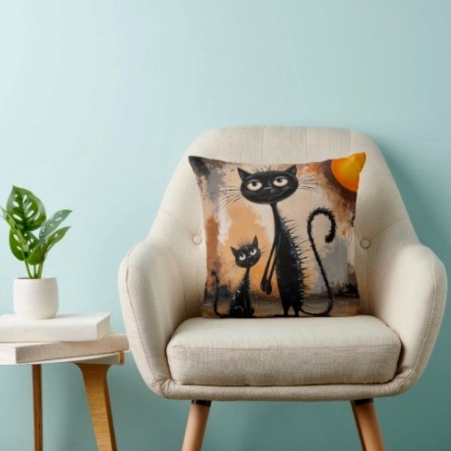 Big Cat Little Cat Halloween  Cushion (Throw Pillow 100% polyester heavyweight stretch material. Hidden zipper Made in the USA.
)