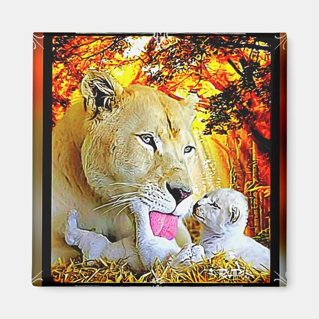 Big Cat Models: Lioness and Cubs 01 Magnet (Front)