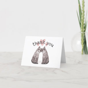 Big Cats Snuggle with Hearts Pink and Grey Thank You Card