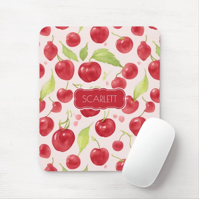 Big Cherry Watercolor Colourful Personaliz Pattern Mouse Pad (With Mouse)