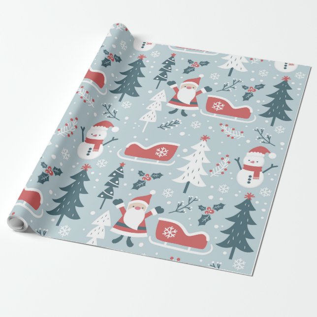BIG Christmas Santa Claus  Pattern Wrapping Paper (Unrolled)