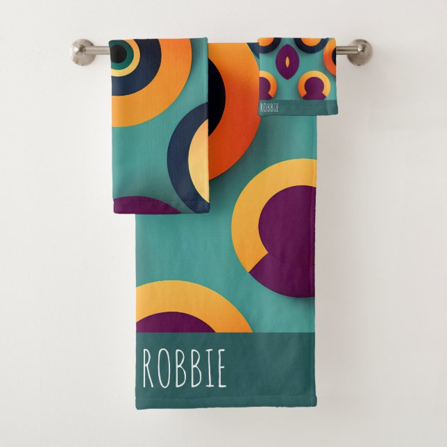 Big Circles Orange Blue Geometric Pattern Bath Towel Set (Insitu)