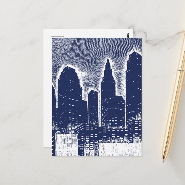 Big City Night Lights cityscape skyline Postcard (Front/Back In Situ)