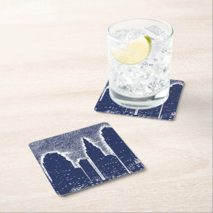 Big City Night Lights cityscape skyline Square Paper Coaster
