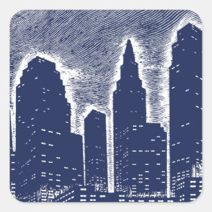 Big City Night Lights cityscape skyline Square Sticker