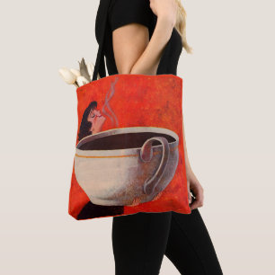 big coffee drinker print tote bag