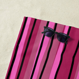Big Colour Pop Hot Pink and Black Stripes Beach Towel