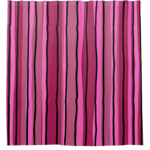 Big Colour Pop Hot Pink and Black Stripes Shower Curtain