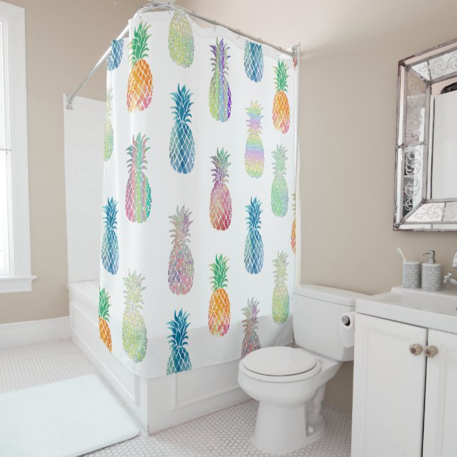 big colourful pineapples pattern shower curtain (In Situ)