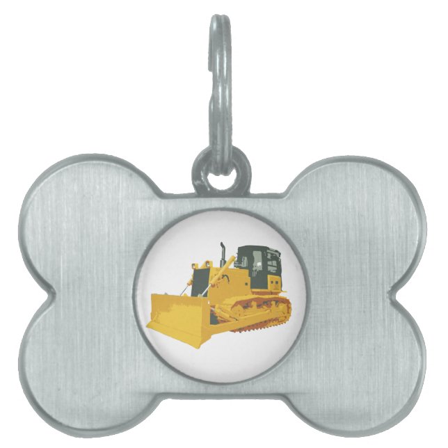 Big Construction Bulldozer on Tracks Pet Name Tag (Front)