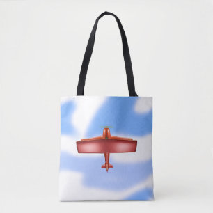 Big Cool Adventurous Flying Red Bi-Plane Tote Bag