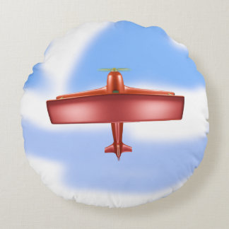 Big Cool Adventurous Flying Red Plane Round Pillow