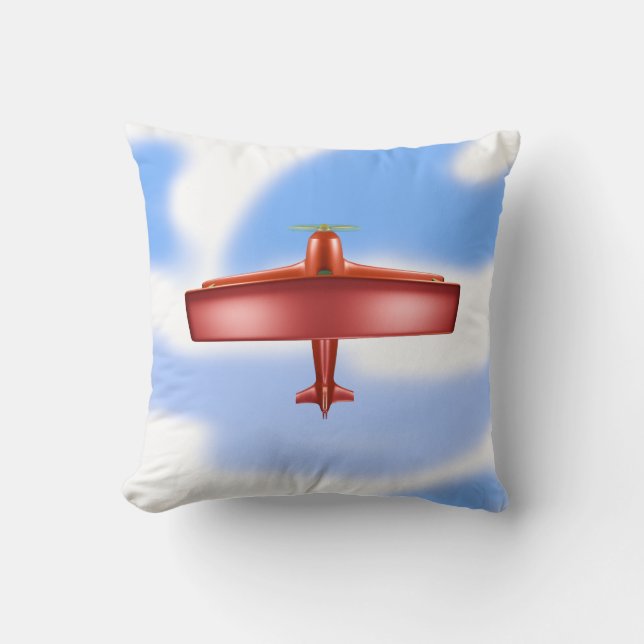 Big Cool Adventurous Flying Red Plane Throw Pillow (Front)