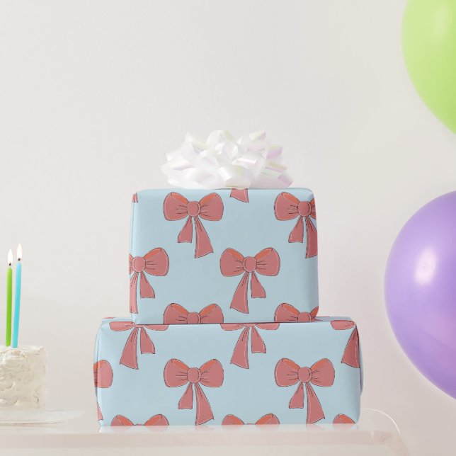 Big Coquette Pink Bows on Light Blue Wrapping Paper (Party Gifts)