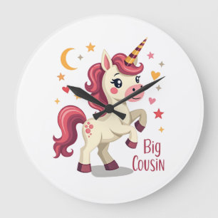 Big Cousin Unicorn Vintage Cute Kids Typography De Large Clock