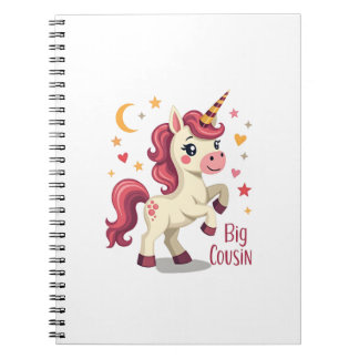 Big Cousin Unicorn Vintage Cute Kids Typography De Notebook