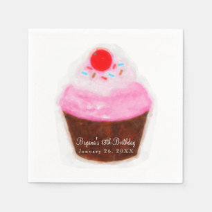 Big Cupcake & Cherry Watercolor Party Napkin