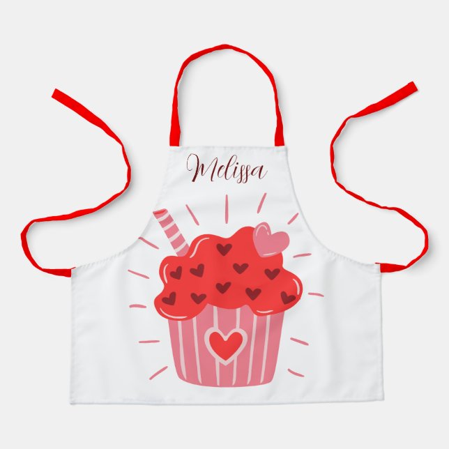 Big Cupcake Red Heart Kids Apron (Front)