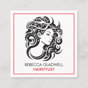 Big curly hair female portrait hair stylist square business card