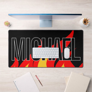 Big custom name gaming mouse pad with flames