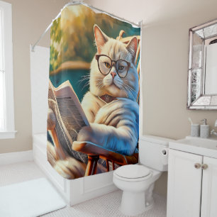 Big daddy cat with newspaper  shower curtain