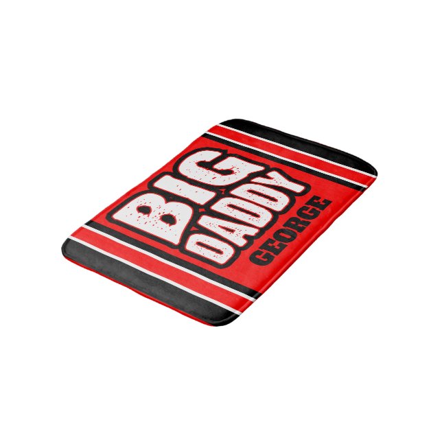 Big Daddy (Your Name) Red White Back Bath Mat (Angled)