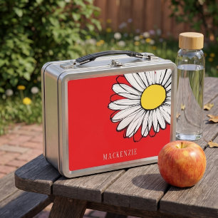 Big Daisy Flower Personalised Name Metal Lunch Box