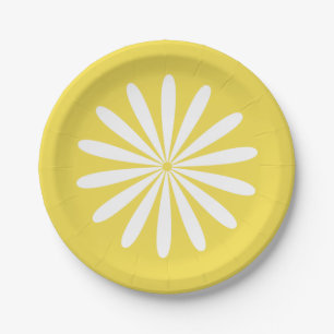 Big Daisy Retro Minimalist Flower Yellow Paper Plate