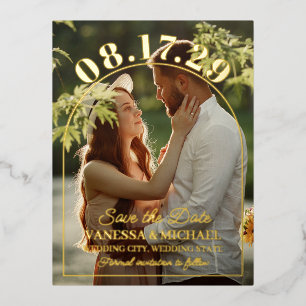 Big Date Simple Gold Foil Arch Save the Date Invitation Postcard