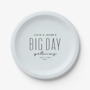 Big day getaway ocean blue destination wedding paper plate