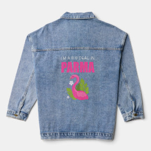 Big Deal Sarcastic Funny Parma Ohio Pink Flamingo Denim Jacket