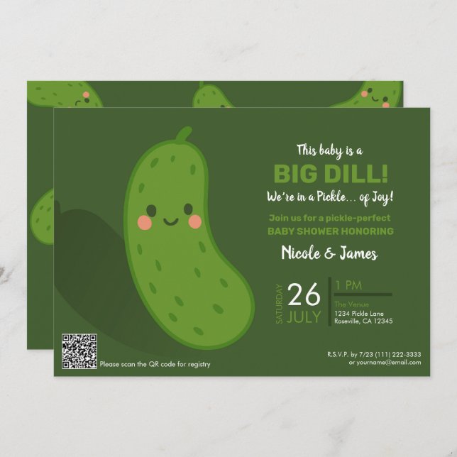 Big Dill Green Pickle Baby Shower Invitation (Front/Back)