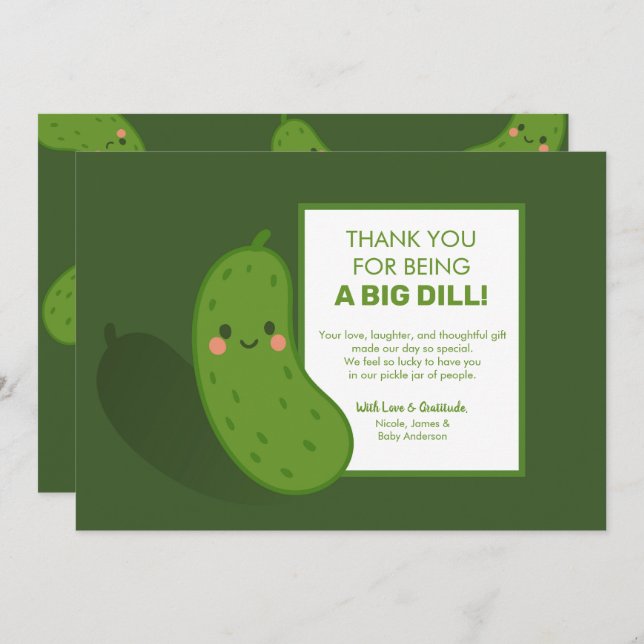 Big Dill Green Pickle Baby Shower Thank You Invitation (Front/Back)