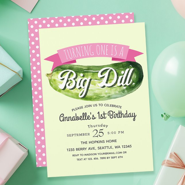 Big Dill Pickle Girl's Kids 1st Birthday  Invitation (Creator Uploaded)