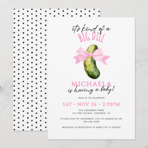 Big Dill Watercolor Coquette Pickle Baby Shower Invitation