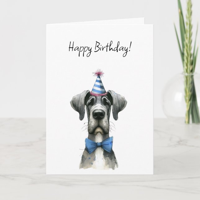 Big Dog in a Tiny Birthday Party Hat and Bowtie Card (Front)