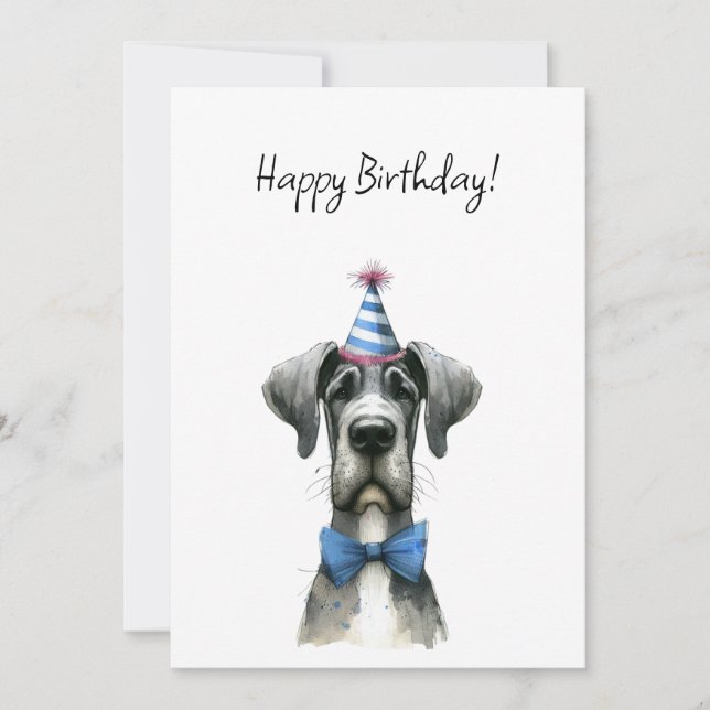 Big Dog in a Tiny Birthday Party Hat and Bowtie Card (Front)