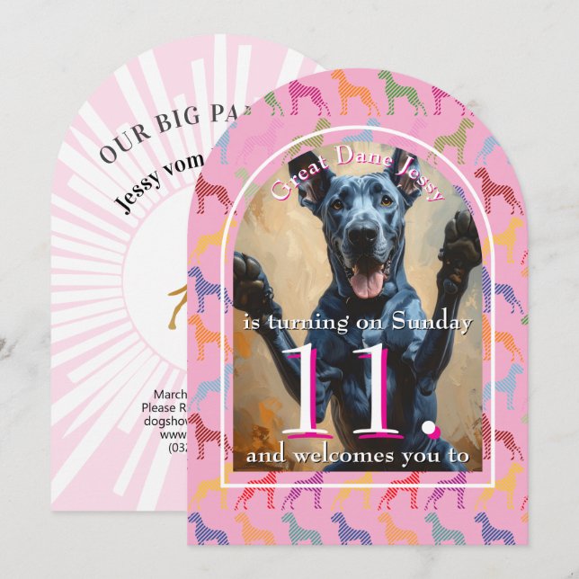 Big Dog Party Golden Black Invitation (Front/Back)