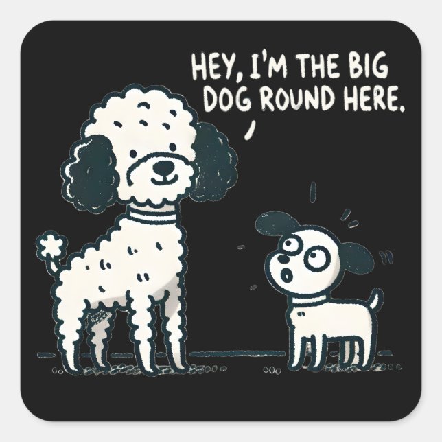 Big Dog Round Here – Poodle Cartoon, Dog Lover Square Sticker (Front)